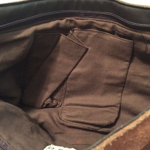 Brown Suede Vintage Purse by EGO Zip Top Shoulder Bag - Picture 5 of 8
